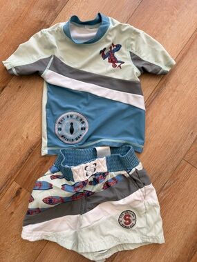 Disney Spider-Man Short Sleeve Rashguard Swim Set in Seafoam, Light Blue & Gray